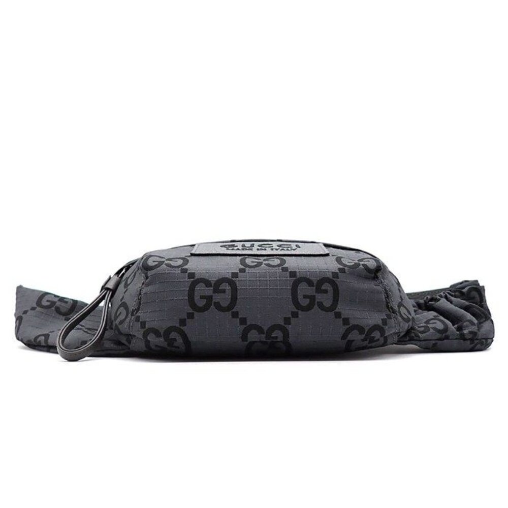 Gucci Belt Bag Large Facpm 1246 Dark Grey Black GG Nylon Leather Silver - Picture 4 of 10